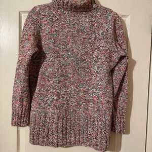 Handmade Turtleneck Sweater Womens Chunky Knit Red Green Soft Size Large
